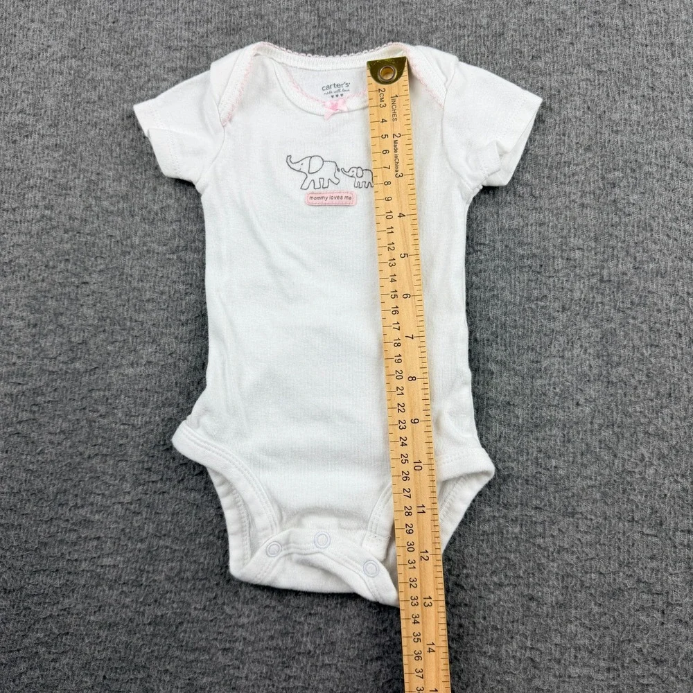 Carters Baby Girls White Mommy Loves Me Elephant Bodysuit 3 Months‎ Pink Trim